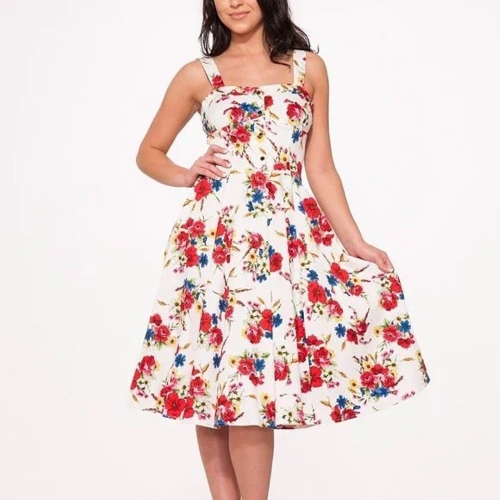 Hearts & Roses NEW Womens White Vibrant Floral Dress SZ 6 Rockabilly Retro Pinup